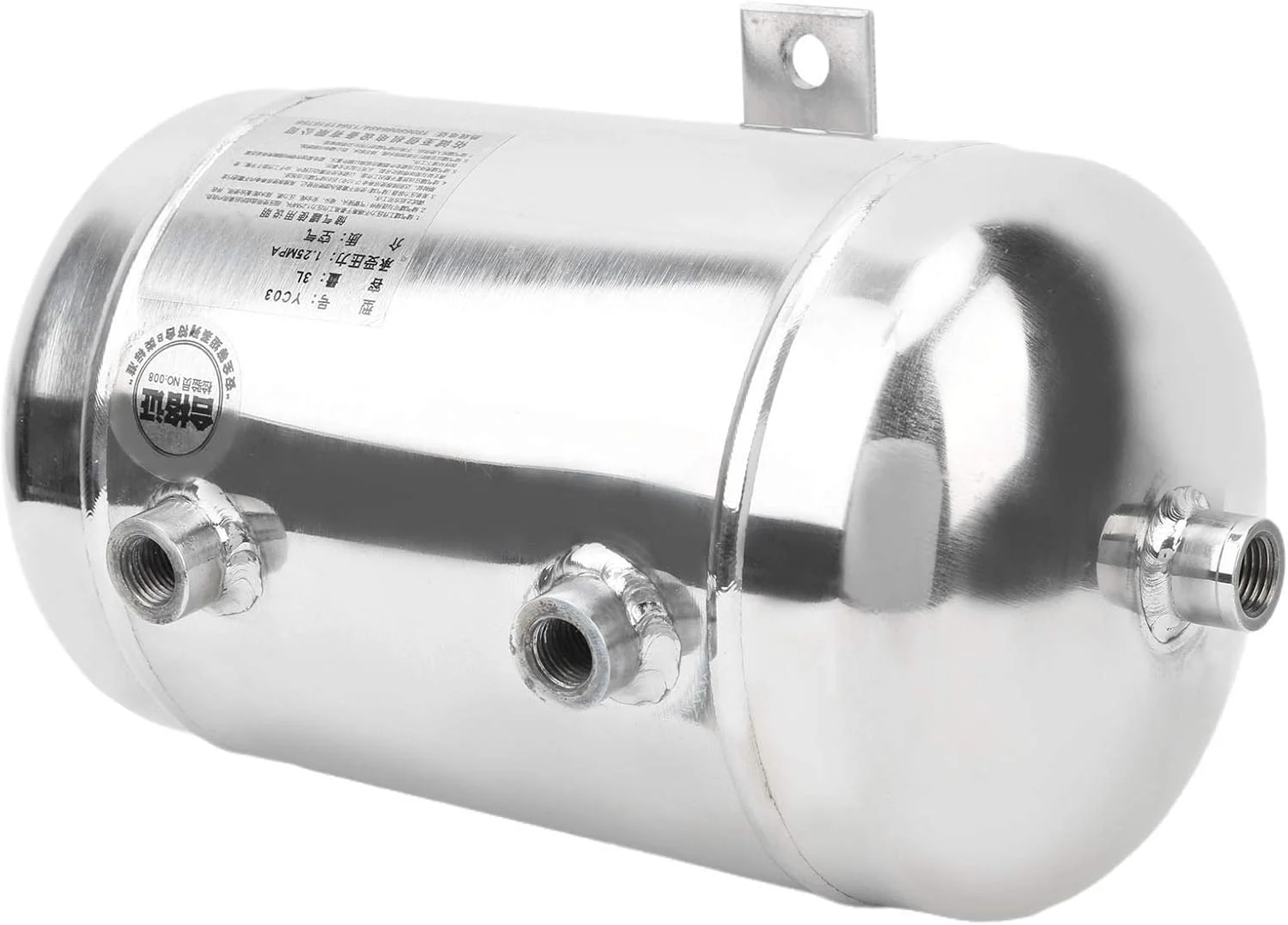 مخزن گاز پرداخت شده 3 لیتری افقی با فشار بالا، مخزن ذخیره هوا، فولاد ضد زنگ 4 پورت