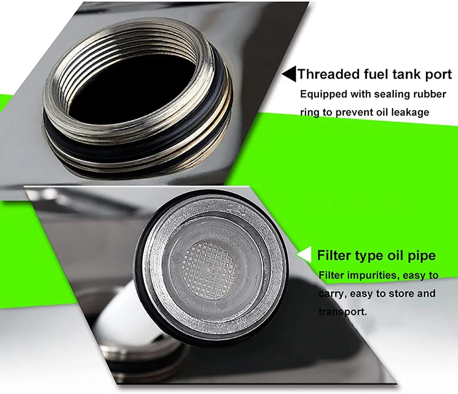 مخزن سوخت قابل حمل فولاد ضد زنگ 304، قوطی بنزین، قابل نصب روی خودرو و موتور سیکلت، قوطی بنزین، مخزن روغن بنزینی (10 لیتر)