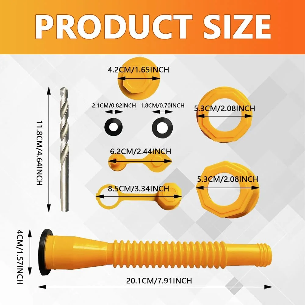 نازل جایگزین برای دبه بنزین PACLVIO، نازل دبه بنزین، کیت نازل دبه بنزین به همراه نازل با واشر ضخیم تر، درپوش نازل دبه بنزین، درپوش دبه بنزین و درپوش های هواکش سوخت، کیت هواکش دبه بنزین مناسب برای اکثر دبه های روغن 1/2/5/10 گالنی