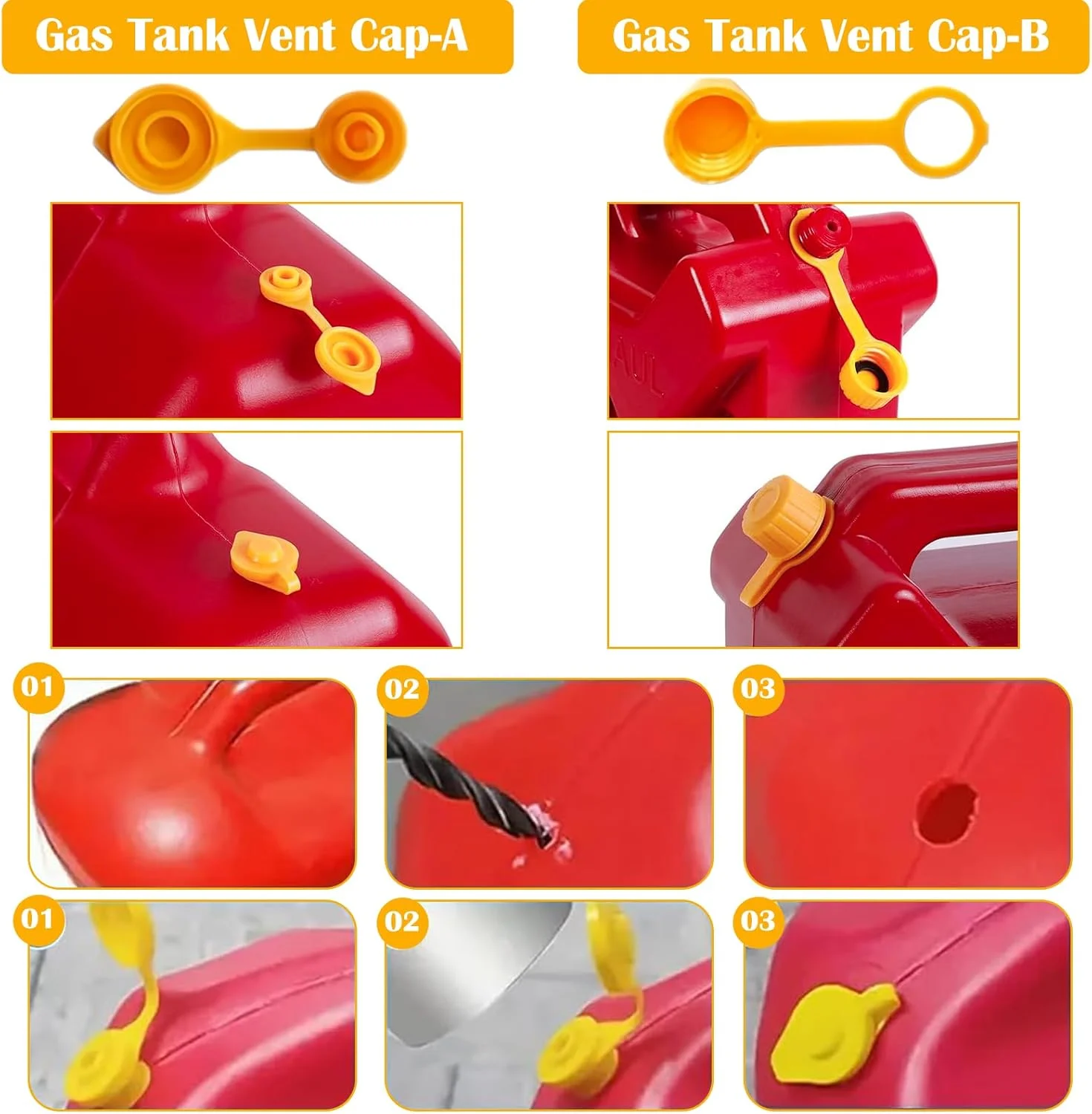 مجموعه 3 عددی نازل قیفی باک بنزین، نازل تانک مقیاس پذیر، مجموعه جایگزین خروجی باک بنزین با مته 8 میلی متری مناسب برای اکثر ظروف 1/2/5/10 گالنی