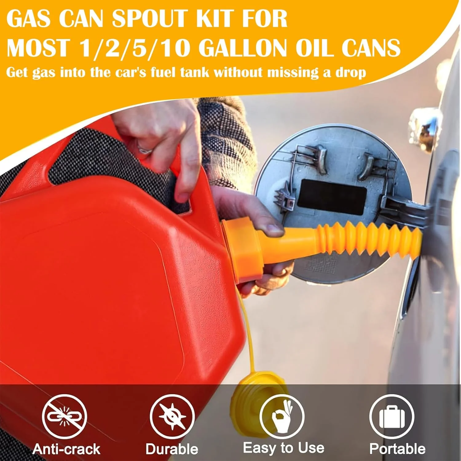 مجموعه 3 عددی نازل قیفی باک بنزین، نازل تانک مقیاس پذیر، مجموعه جایگزین خروجی باک بنزین با مته 8 میلی متری مناسب برای اکثر ظروف 1/2/5/10 گالنی