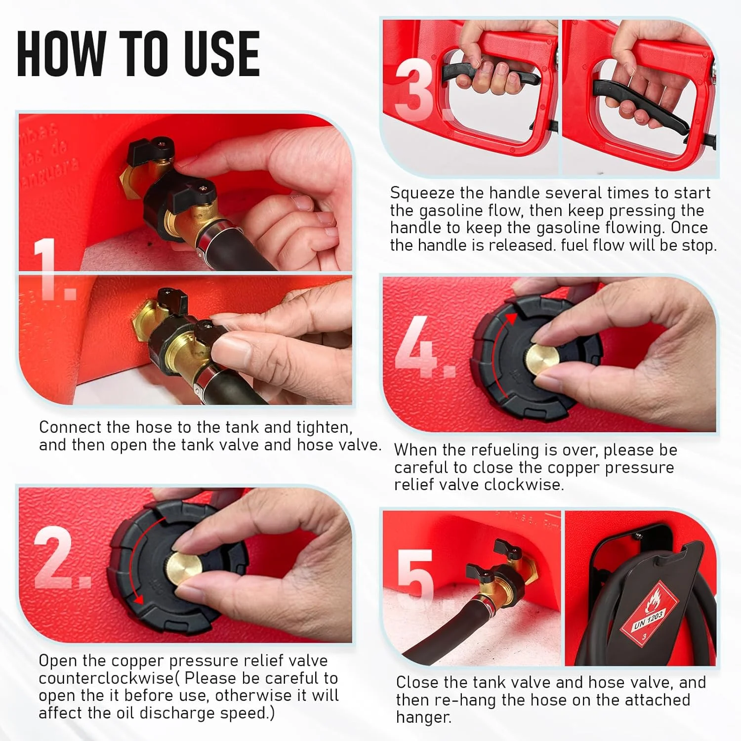 مخزن سوخت 15 گالنی PAMBEE، ظرف قابل حمل با پمپ سیفون انتقال مایع LE و شلنگ 10 فوتی، مخزن ذخیره گازوئیل با چرخ، 3 گالن در دقیقه، قرمز