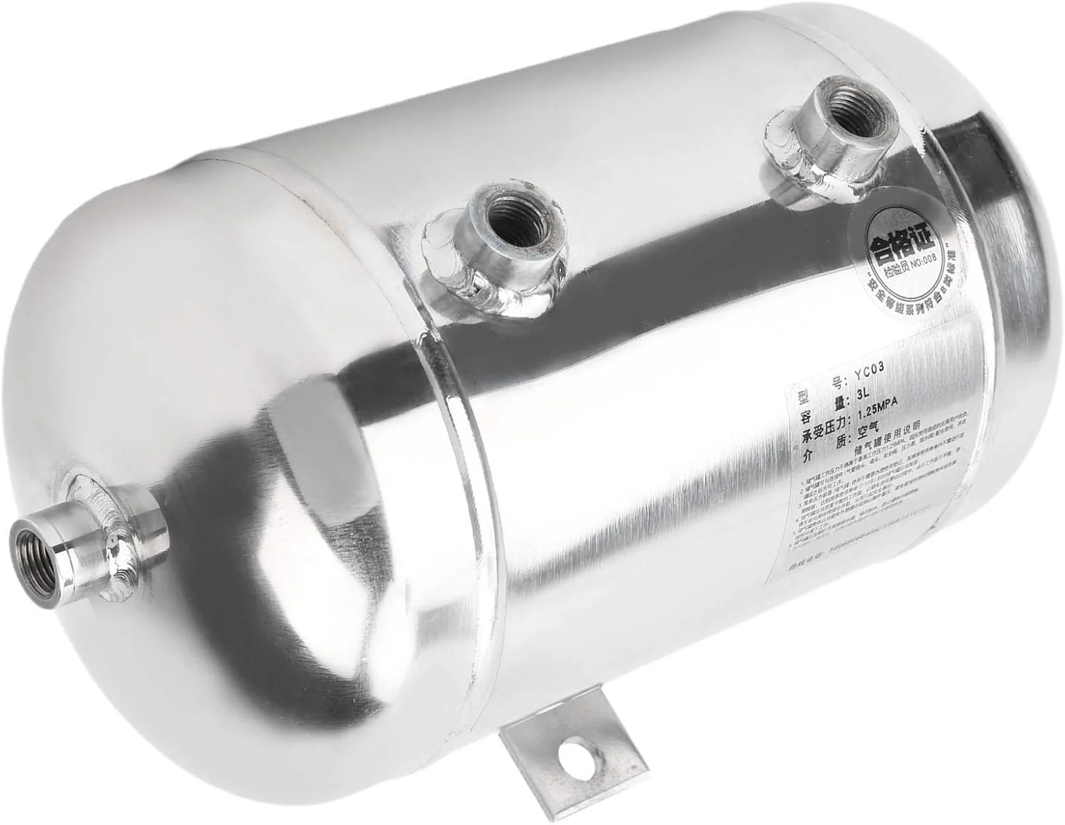 مخزن گاز پرداخت شده 3 لیتری افقی با فشار بالا، مخزن ذخیره هوا، فولاد ضد زنگ 4 پورت مخزن گاز پرداخت شده 3 لیتری افقی با فشار بالا، مخزن ذخیره هوا، فولاد ضد زنگ 4 پورت