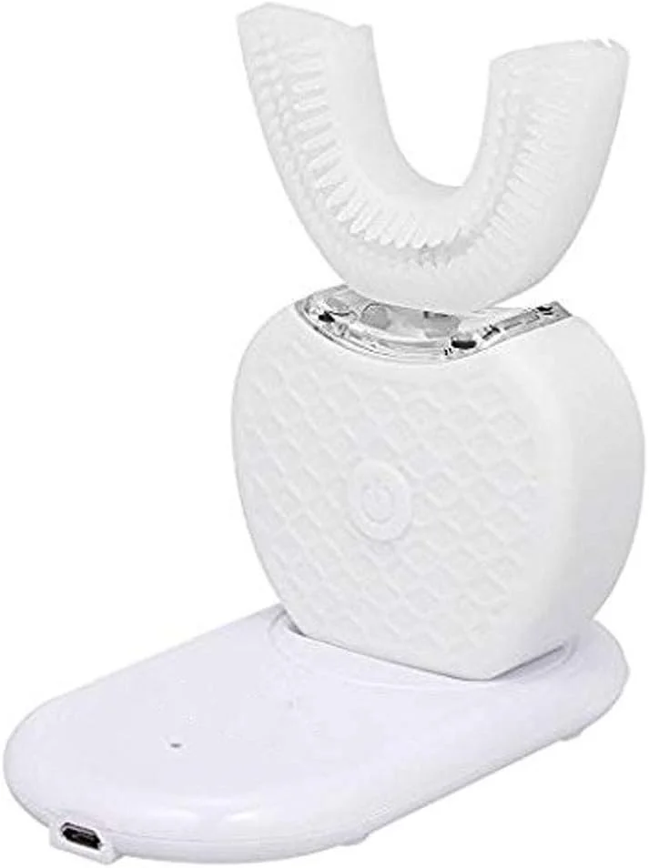 LOVEQIZI 360° Electric Toothbrush Teeth Whitening Kit, Cold Light Fully Automatic U Type Mouth Cleaner IPX7 Waterproof Portable Zero Peroxide Sonic Toothbrush