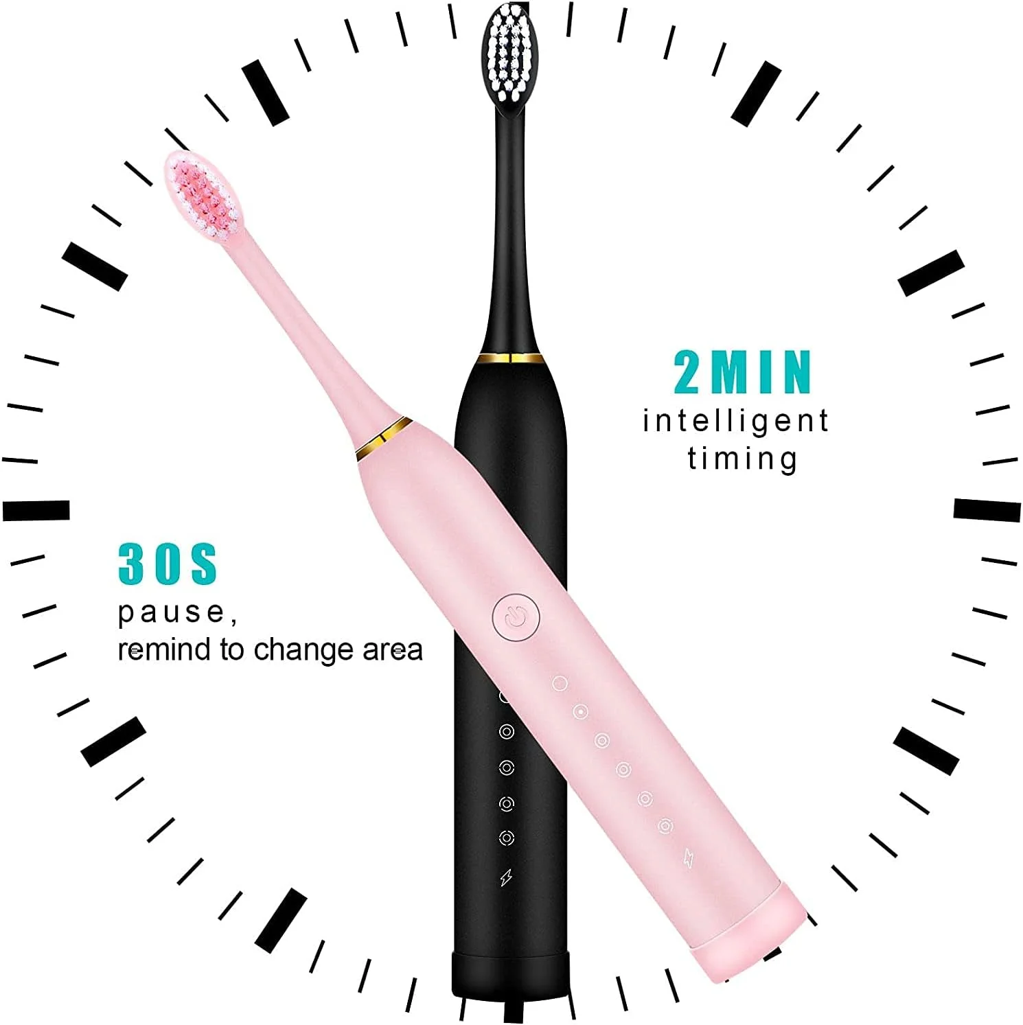 مسواک برقی صوتی KASTWAVE با تایمر 2 دقیقه ای، مسواک برقی قابل شارژ، مسواک سفید کننده مراقبت از دهان برای بزرگسالان و کودکان، 8 عدد سری برس جایگزین، صورتی و مشکی