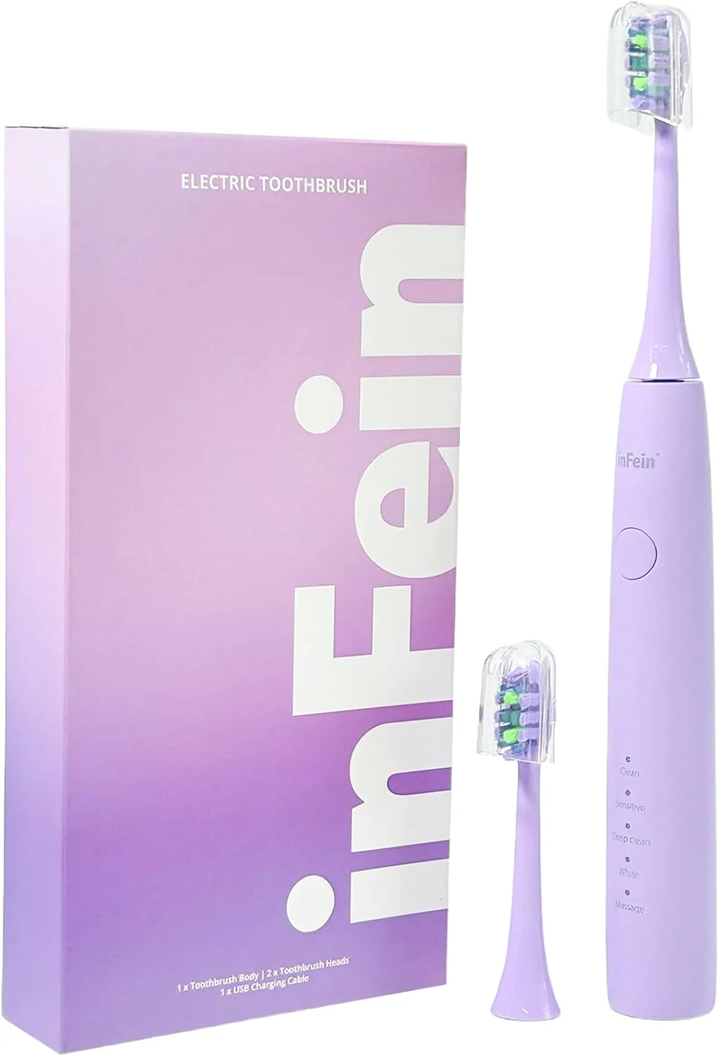 مسواک برقی inFein با 3 حالت تمیز کردن، تمیزی ملایم و در عین حال قدرتمند، تایمر داخلی، برس های نرم، قابل شارژ با USB-C