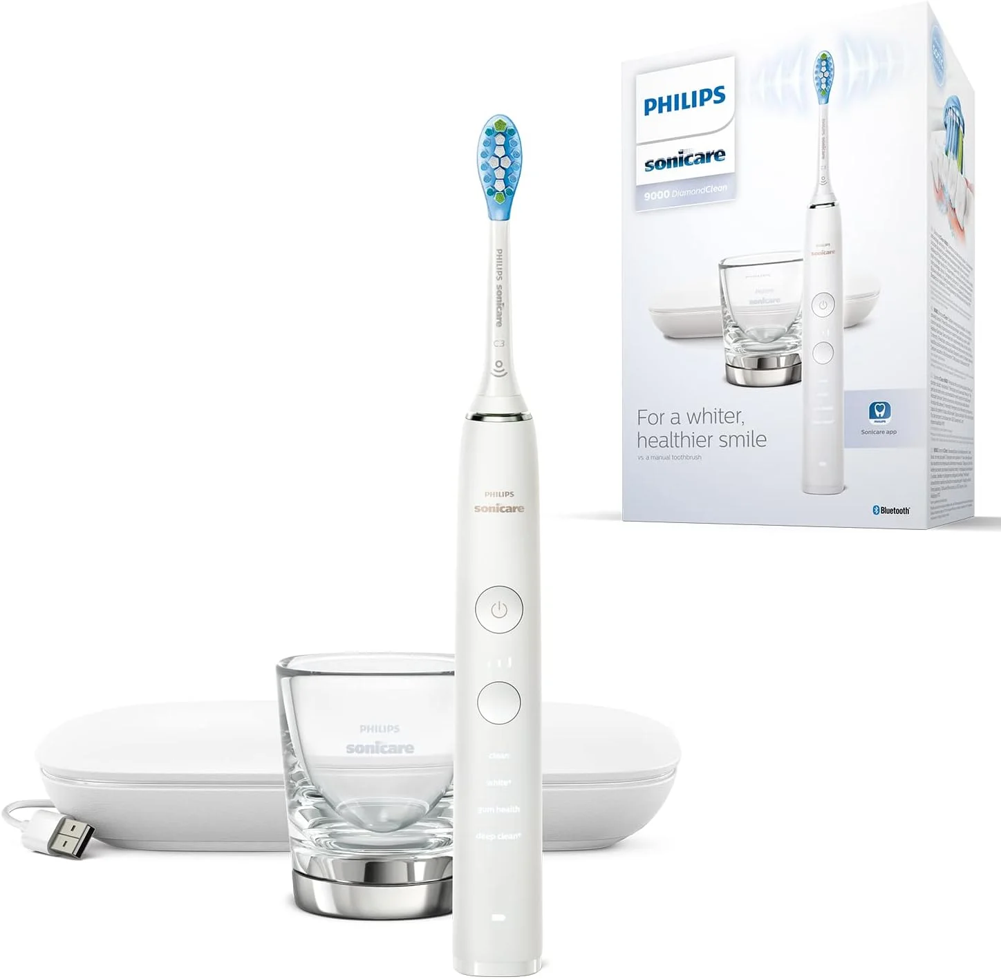 مسواک برقی فیلیپس Sonicare Diamondclean 9000 مدل HX9911/27 برای تمیز کردن عمیق، با کیف مسافرتی USB و لیوان شارژ