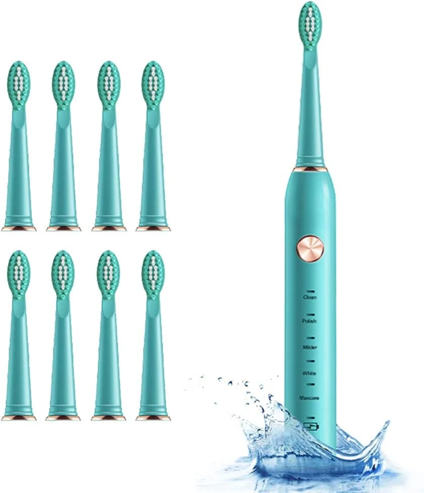 مسواک برقی صوتی GYNFJK، دارای 5 حالت مسواک زدن و تایمر هوشمند 2 دقیقه ای، مسواک قابل شارژ USB با 8 سر برس، مسواک مسافرتی، ضد آب IPX7