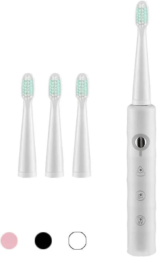 مسواک برقی GYNFJK برای نوجوانان و بزرگسالان، مسواک های صوتی با 3 حالت تمیز کردن و تایمر هوشمند 2 دقیقه ای، مسواک برقی با شارژ USB، 4 عدد سری قابل تعویض، سفید