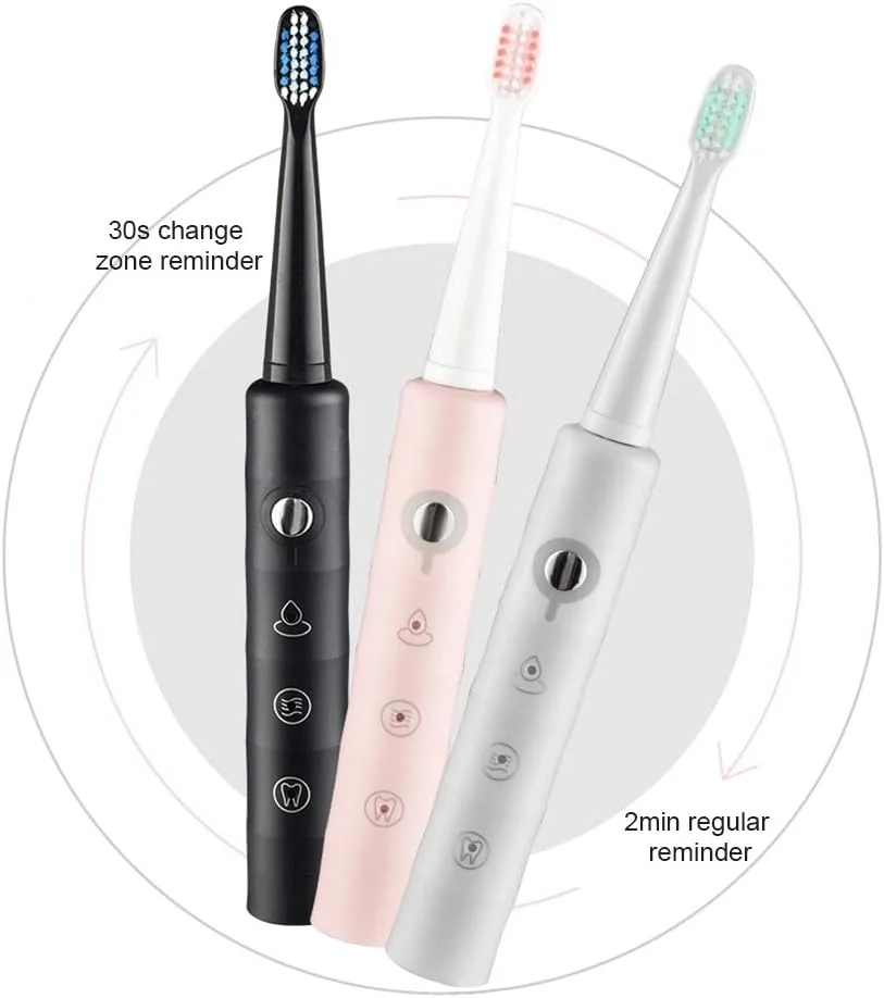 مسواک برقی صوتی GYNFJK، مسواک اولتراسونیک قابل حمل مسافرتی با 4 سر برس، تایمر هوشمند 2 دقیقه ای، مسواک قابل شارژ USB برای نوجوانان و بزرگسالان، صورتی