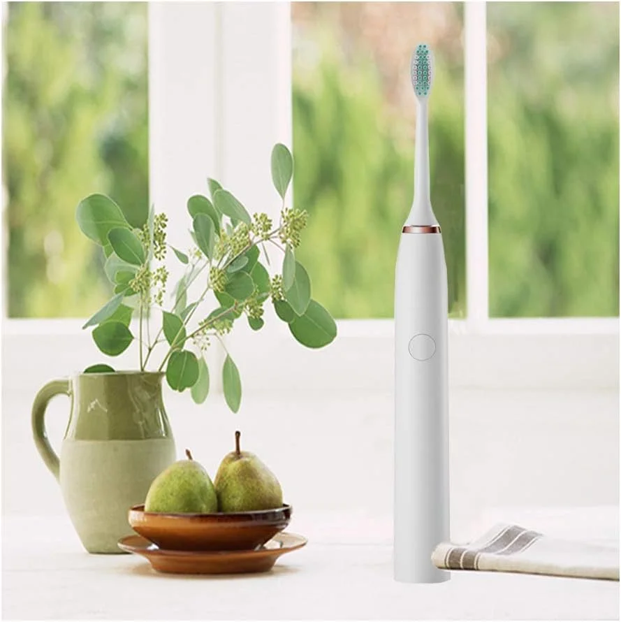 مسواک برقی GYNFJK، مسواک صوتی بزرگسالان، 5 حالت با 2 سر برس، ضد آب IPX7، عمر باتری طولانی، یادآوری هوشمند و تایمر، برای تمیز کردن دندان، سفید
