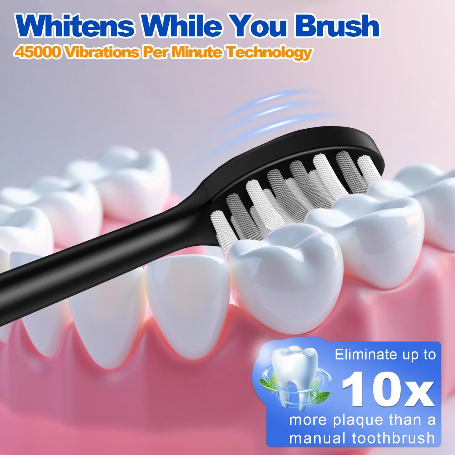 مسواک برقی FXQQZZ برای بزرگسالان و کودکان، به همراه زبان شوی و کیف مسافرتی، 8 سری مسواک، تایمر هوشمند و 4 حالت مسواک شارژی، تمیز کننده عمیق 42000 VPM، یک بار شارژ تا 90 روز - مشکی
