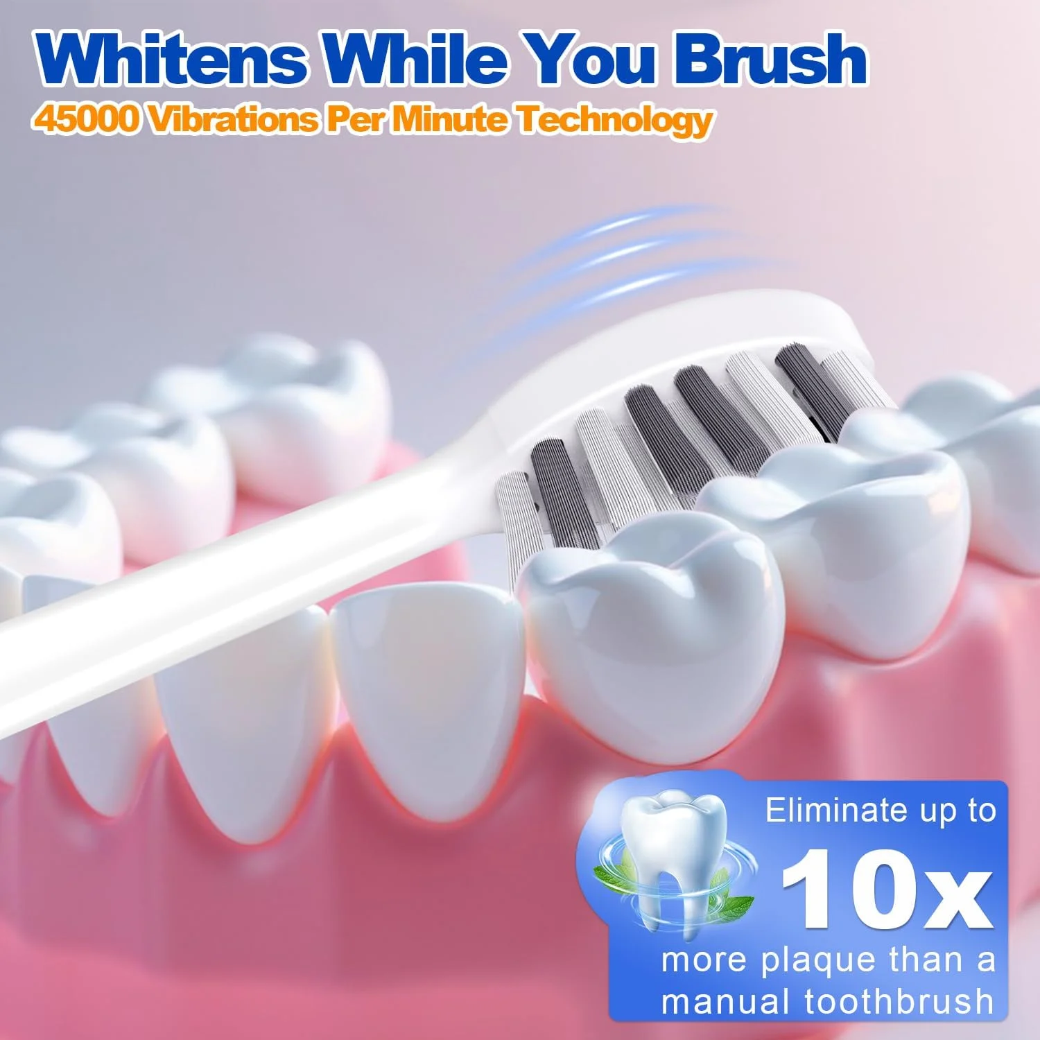 مسواک برقی صوتی FXQQZZ برای بزرگسالان، ست مسواک برقی با 8 سری مسواک، 4 حالت و تایمر هوشمند 2 دقیقه ای، مسواک برقی 45000VPM IPX8، شارژ سریع 4 ساعته با ماندگاری 90 روز (سفید)