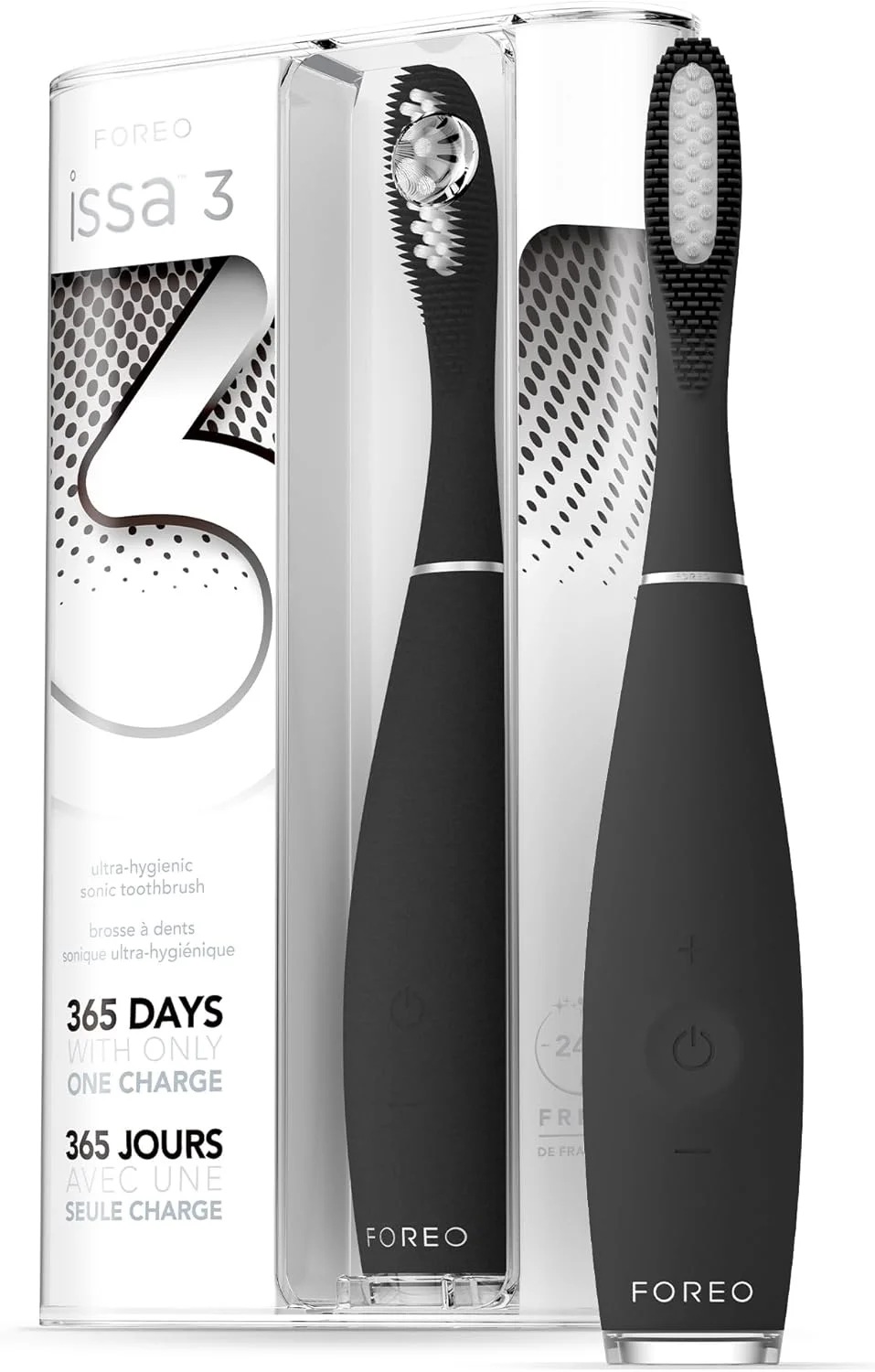 مسواک سونیک فوق بهداشتی شارژی FOREO ISSA مشکی با برس های سیلیکونی و پلیمری PBT