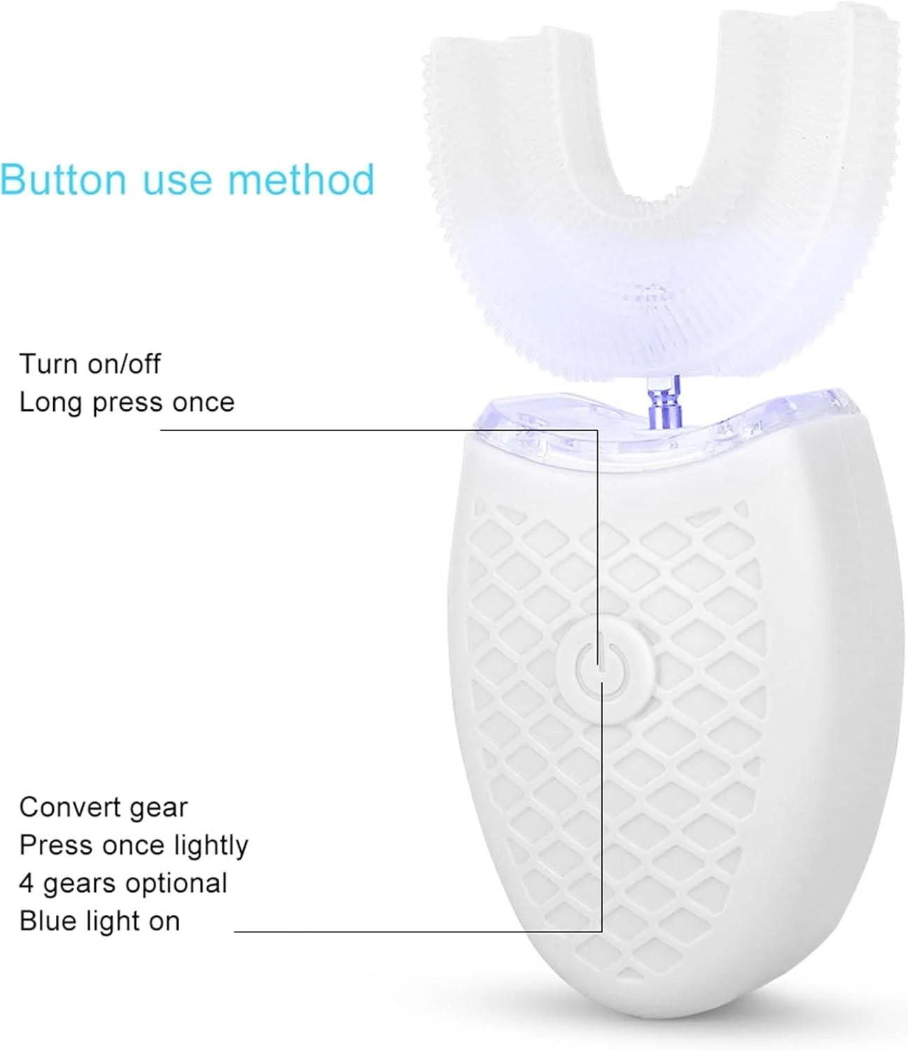 مسواک بزرگسالان U شکل Fyearfly، مسواک تمیز کننده اتوماتیک، مسواک برقی صوتی بزرگسالان U شکل ابزار بهداشت دهان و دندان تمیز کننده اتوماتیک (سفید)