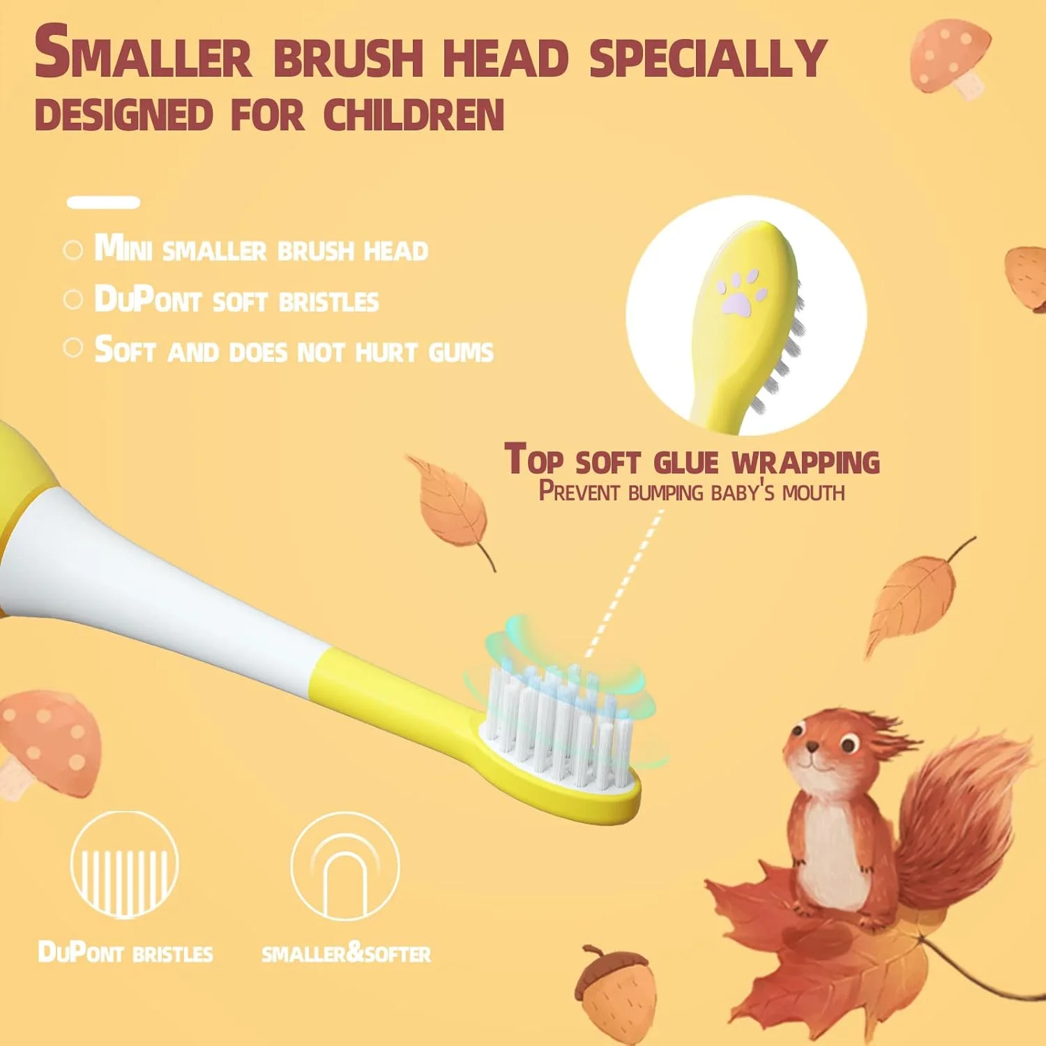 مسواک برقی شارژی کودکانه سونیک GEC Products، تمیز کردن آسان و سرگرم کننده، ضد آب IPX7، دارای 7 سر برس نرم (زرد)