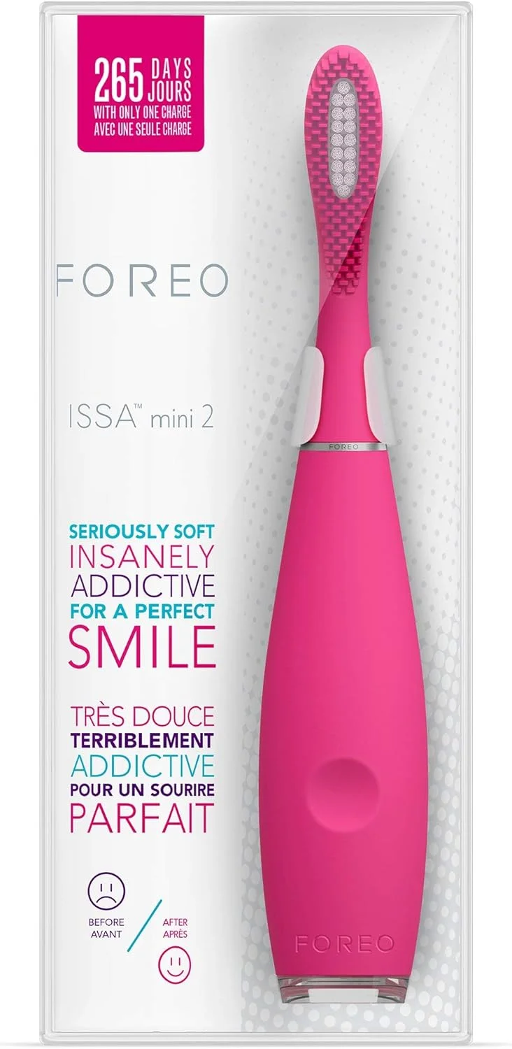 FOREO Issa Mini 2 Rechargeable Kids Electric Regular Toothbrush for Complete Oral Care, Wild Strawberry