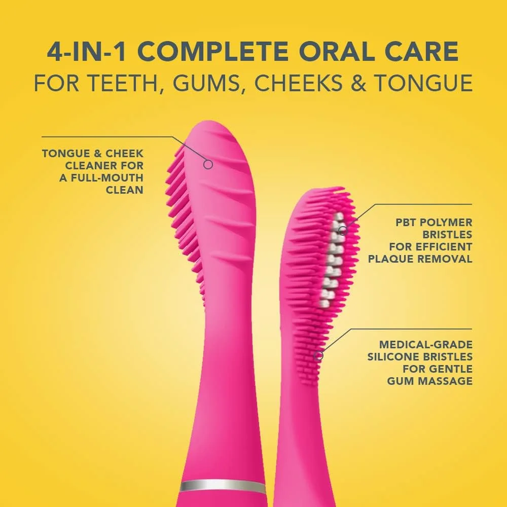 مسواک برقی سیلیکونی سونیک فوق بهداشتی 4 در 1 FOREO ISSA mini 3 برای دندان های سفید، لثه، گونه ها و زبان، اسکرابر زبان، سر برس کوچک 6 ماهه، مسواک مسافرتی، 265 روز با هر بار شارژ