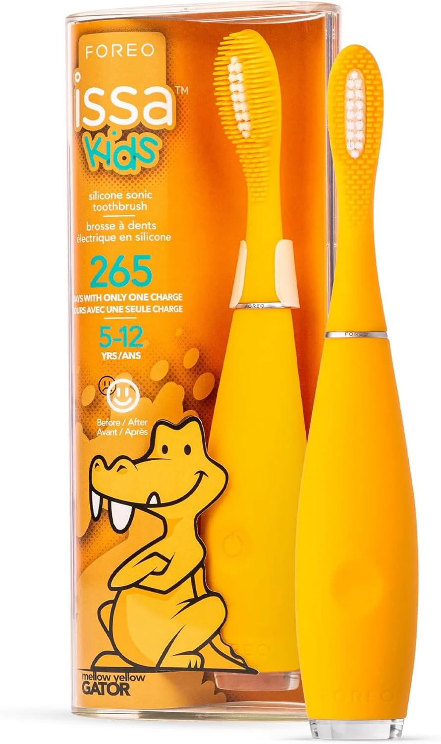 FOREO ISSA kids Ultra-Hygienic Silicone Sonic Electric Toothbrush for Kids 5-12, Teeth, Gums, Cheeks & Tongue Scraper, Soft Toothbrush with mini Hybrid Brush Head, Travel Toothbrush, 265 Days/Charge