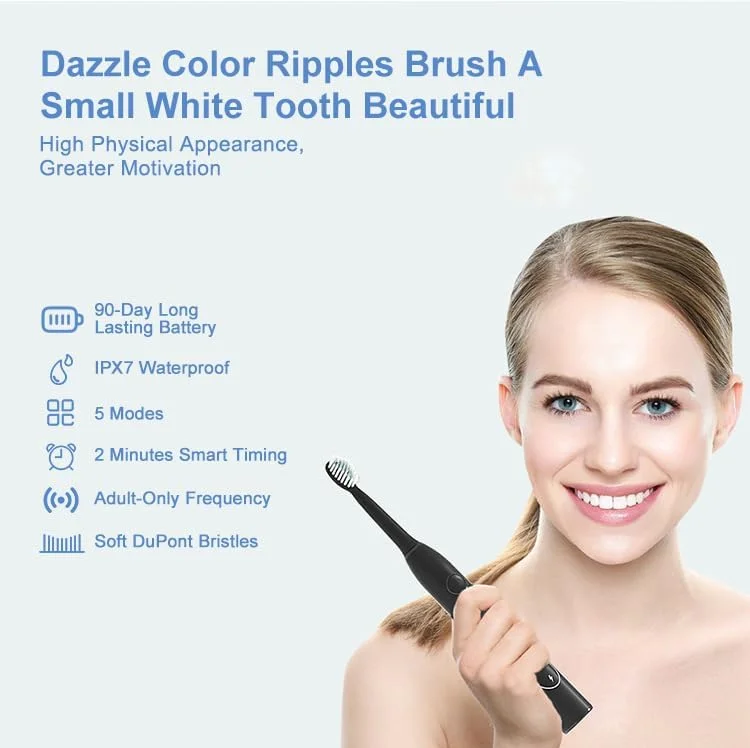 ست 12 عددی مسواک برقی سونیک، 5 حالت تمیز کردن سونیک ضد آب، 8 سر برس، کیف حمل، نگهدارنده مسواک برای کودکان و بزرگسالان، مسافرت، کمپینگ، سوارکاری (مشکی)