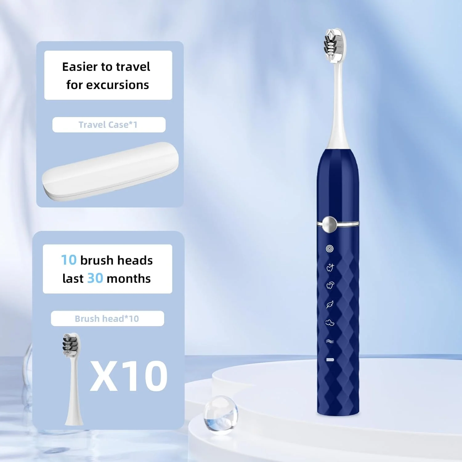 ست مسواک برقی، مجهز به 10 سری مسواک و کیف مسافرتی، ضد آب IPX8، تایمر 2 دقیقه ای، 42000 لرزش با فرکانس بالا، 5 حالت، اولین انتخاب برای هدیه دادن