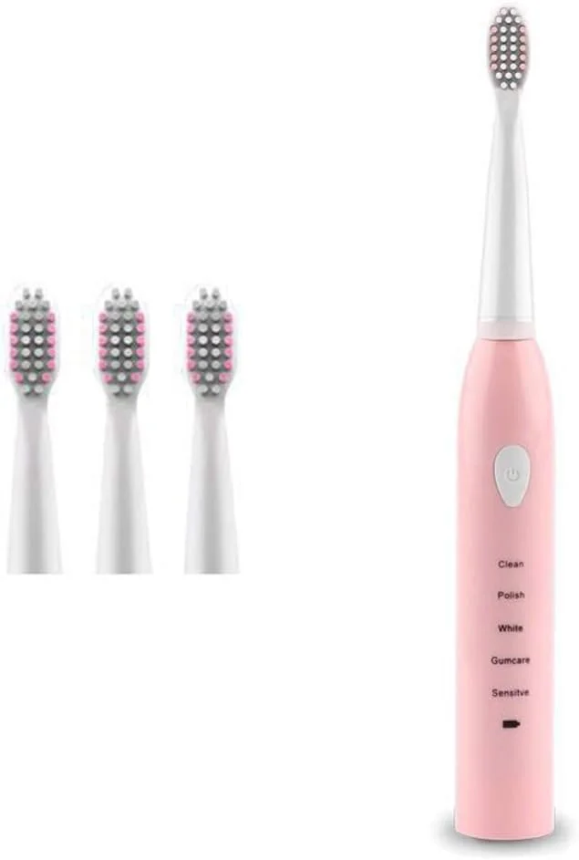 مسواک برقی، مسواک سفید کننده قابل شارژ با 5 حالت، مسواک صوتی با 4 سر برس، تایمر هوشمند 2 دقیقه ای، مسواک مسافرتی برای بزرگسالان، صورتی