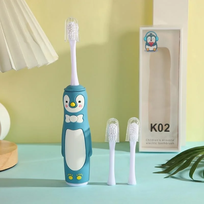 مسواک برقی کودکان، مسواک صوتی، اولتراسونیک با 2 برس جایگزین، تایمر، موهای نرم، مسواک کودکان (سبز، 16 x 5 x 2.5 سانتی متر)
