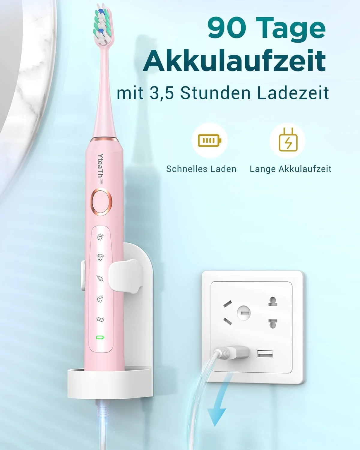 مسواک برقی سونیک برای بزرگسالان و کودکان - مسواک برقی با 8 سری (3 نوع) و 5 حالت. 90 روز عمر باتری، تایمر هوشمند 2 دقیقه ای، کیف مسافرتی