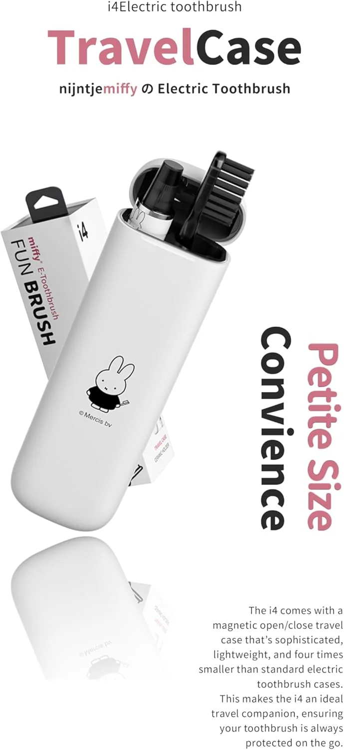 مسواک برقی سونیک باریک Miffy i4، فوق العاده باریک، قابل شارژ، اولتراسونیک هوشمند، به همراه کیف مسافرتی کوچک و پایه نگهدارنده سرامیکی برای مسافرت و منزل، ضد آب IPX7 (سفید)