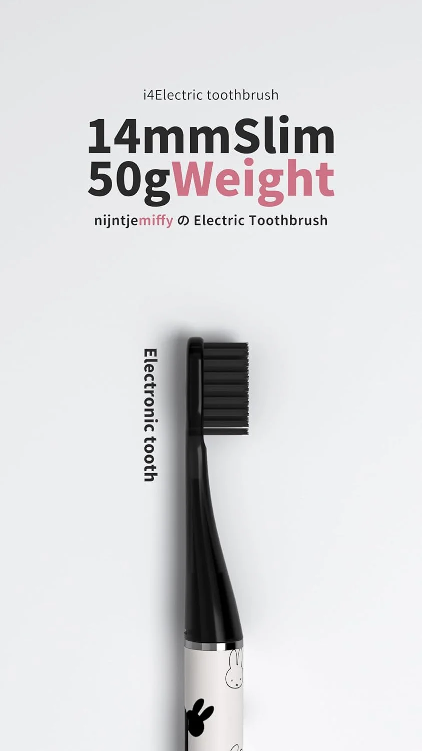 مسواک برقی سونیک باریک Miffy i4، فوق العاده باریک، قابل شارژ، اولتراسونیک هوشمند، به همراه کیف مسافرتی کوچک و پایه نگهدارنده سرامیکی برای مسافرت و منزل، ضد آب IPX7 (سفید)