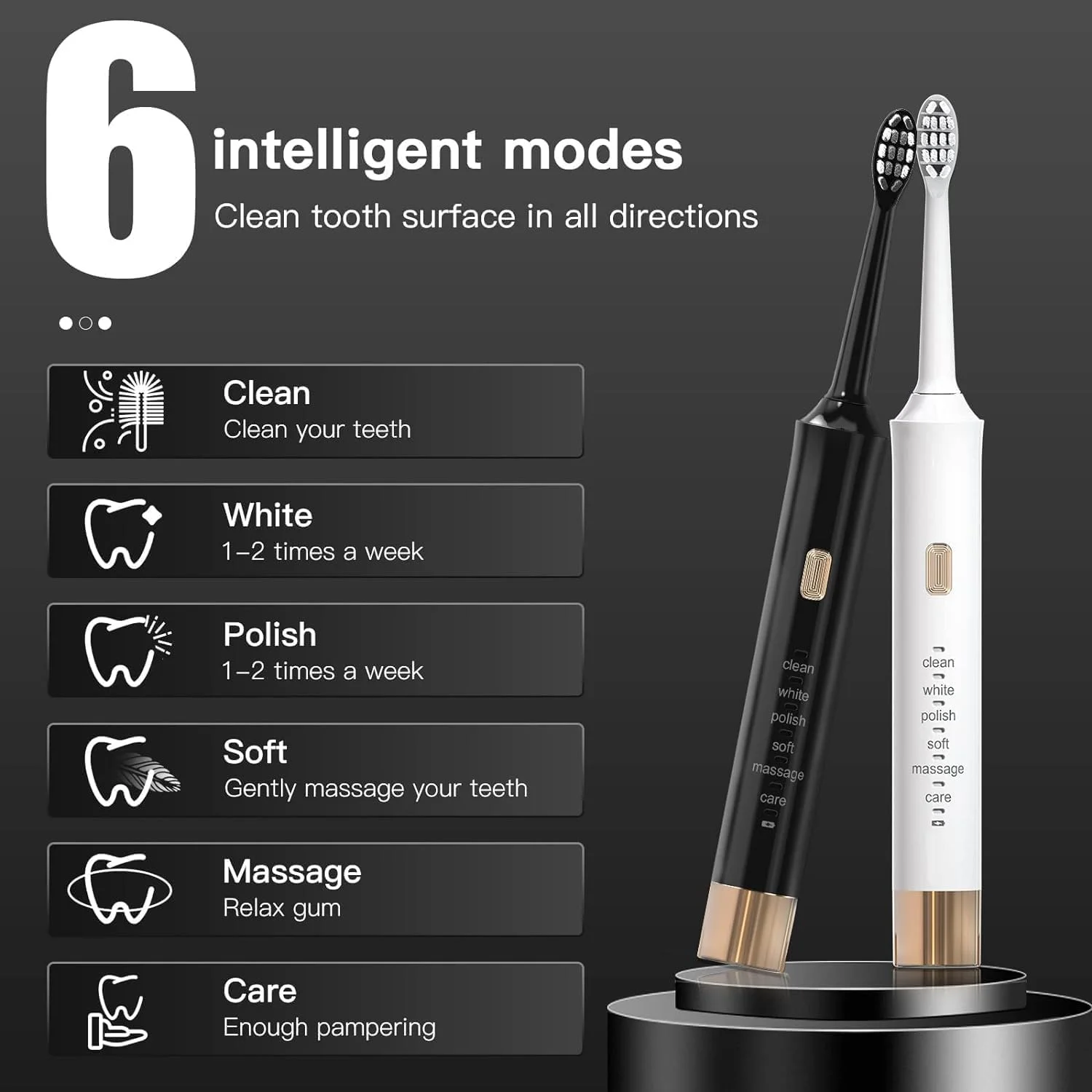 مسواک برقی سونیک Xspring، مسواک های برقی قابل شارژ با 5 سری مسواک، مسواک سفید کننده با 6 حالت تمیز کردن، مسواک ضد آب برای بزرگسالان و کودکان