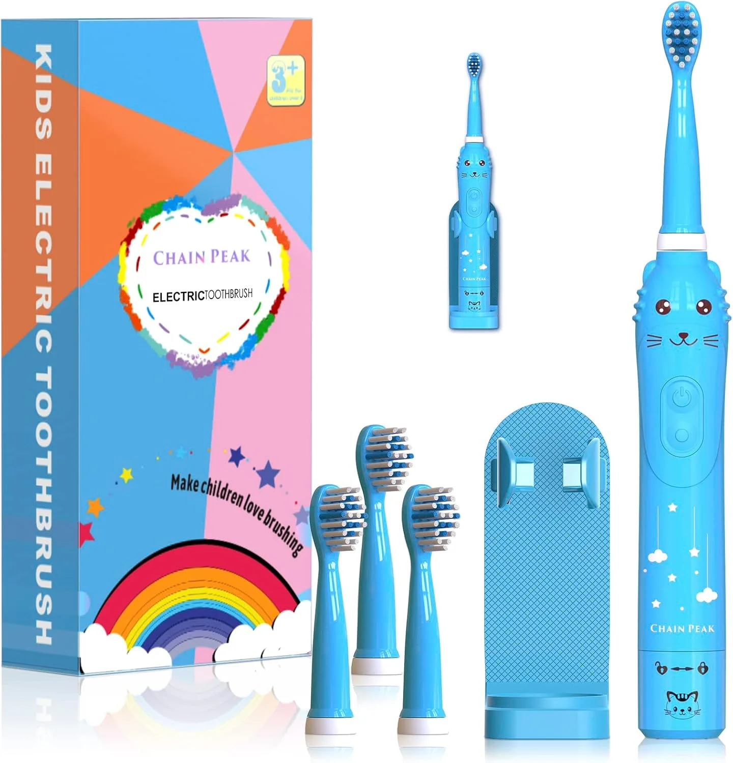 مسواک برقی سونیک برای کودکان، مسواک سونیک برای پسران و دختران 3 تا 12 سال با یادآوری 30 ثانیه ای، تایمر 2 دقیقه ای، 6 حالت، 4 سر برس با پایه
