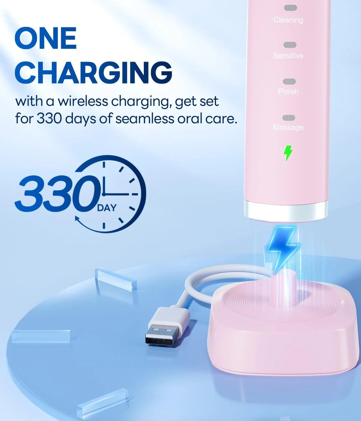 مسواک برقی بزرگسالان بایمور، مسواک سونیک مسافرتی با 8 سری تعویضی، مسواک قابل شارژ فوق العاده تمیز، قابل حمل با یک بار شارژ برای 330 روز، 5 حالت، تایمر 2 دقیقه ای - صورتی روشن