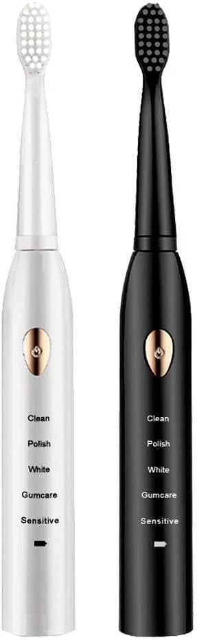 ست 2 عددی مسواک برقی شارژی، 5 حالت تمیز کردن با 16 سری جایگزین، مسواک صوتی سفید کننده برای بزرگسالان با 2 کیف مسافرتی