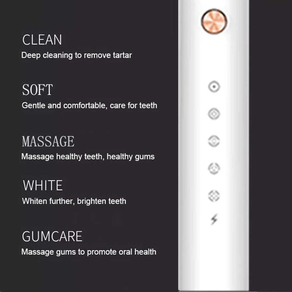 مسواک برقی سونیک با 5 حالت انتخابی، مسواک قابل شارژ با 2 سری جایگزین، تایمر هوشمند 2 دقیقه ای، محافظت از لثه و بهبود سلامت دهان و دندان، سفید