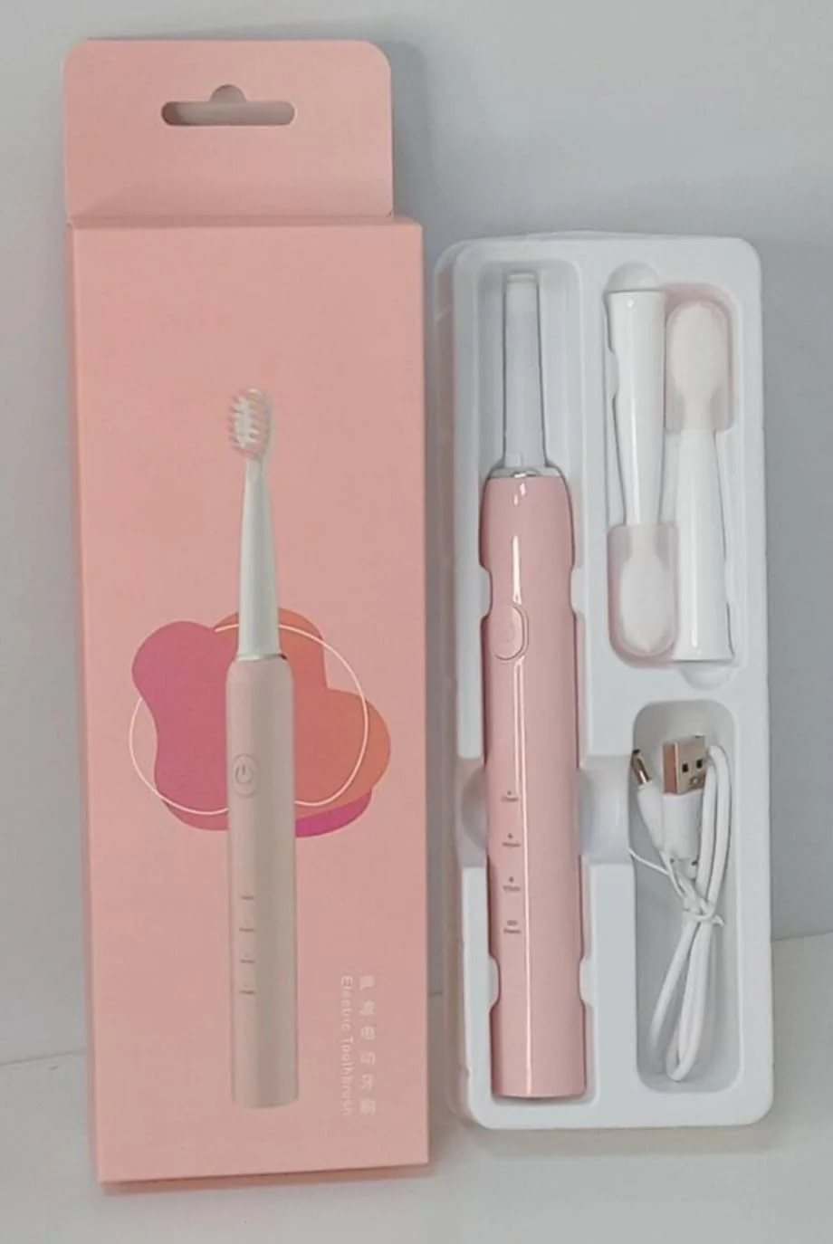 مسواک برقی، قابل شارژ با USB، برس نرم، صورتی