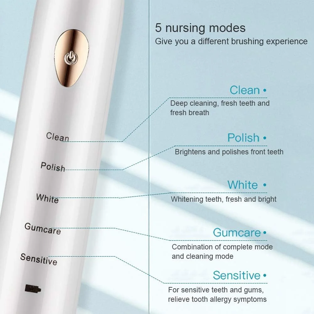 ست 2 عددی مسواک برقی شارژی، 5 حالت تمیز کردن با 16 سری جایگزین، مسواک صوتی سفید کننده برای بزرگسالان با 2 کیف مسافرتی