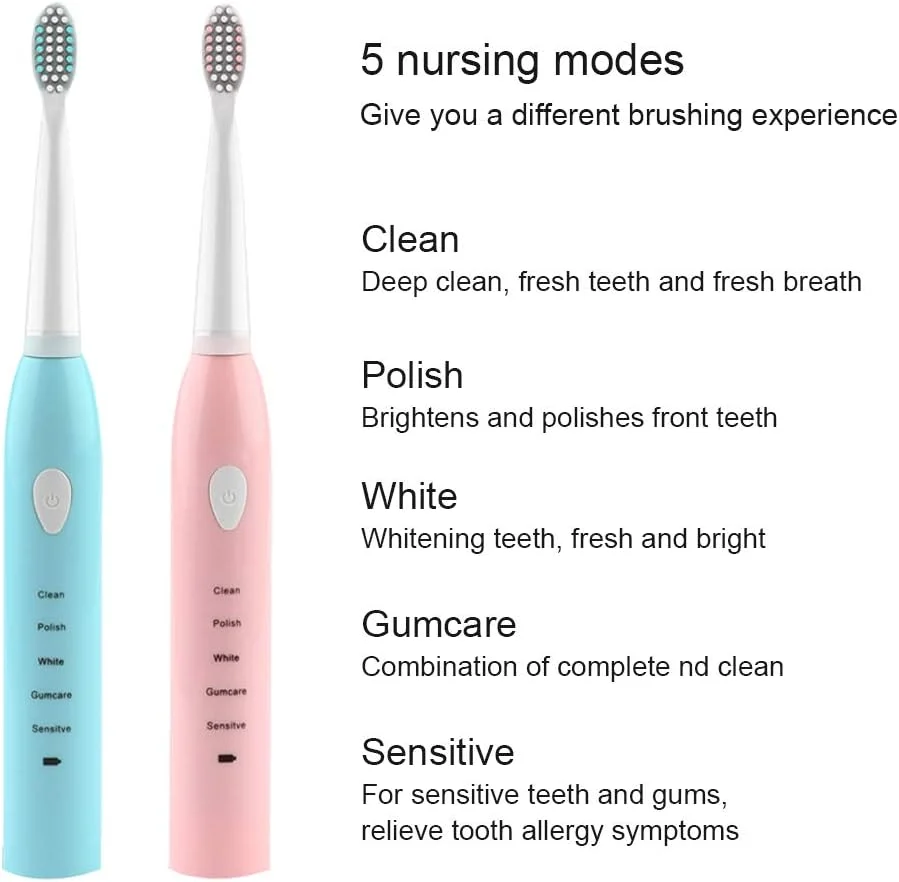 مسواک برقی سونیک، مسواک قابل شارژ USB، دارای 5 حالت تمیز کردن، 8 سری مسواک جایگزین، تایمر هوشمند 2 دقیقه ای، ضد آب، دارای کیف مسافرتی، آبی