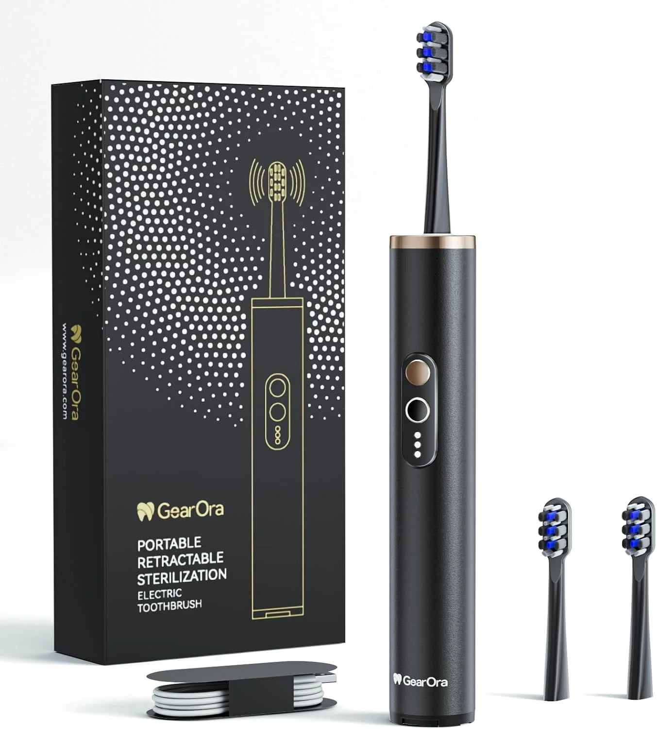 مسواک برقی، برس گرافن، 3 حالت تمیز کردن، شارژ سریع 2 ساعته، 3 سر برس (مشکی، سر برس گرافن)