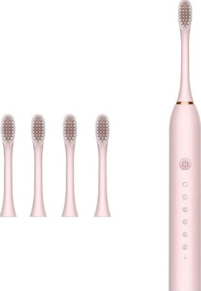 Electric Toothbrush Set with 5 Brush Heads, Sonic Technology, Pink, USB Rechargeable