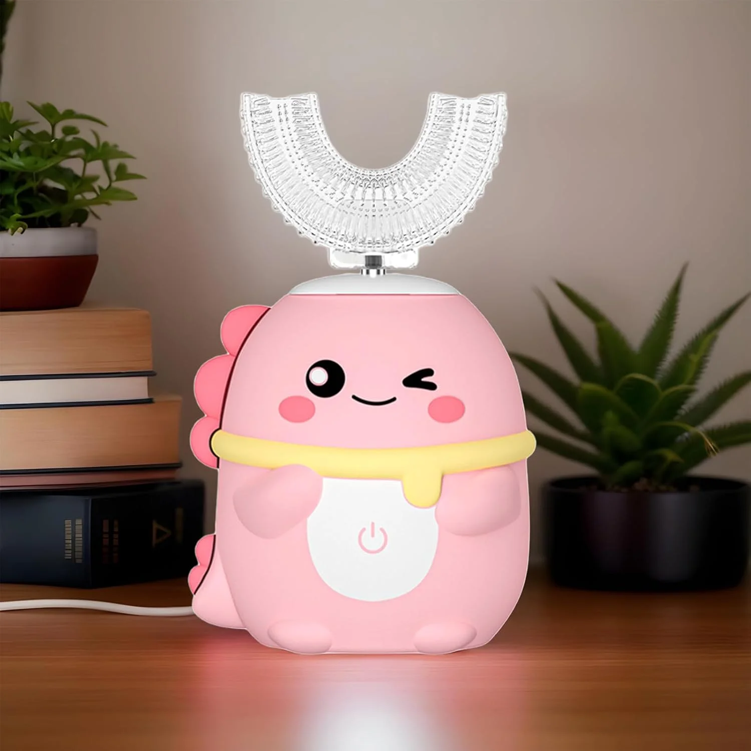 مسواک اتوماتیک کودکانه | مسواک برقی U شکل، طرح کارتونی دایناسور برای مراقبت روزانه از دهان و دندان کودکان، جلوگیری از پوسیدگی و تشویق به عادت مسواک زدن، مناسب برای استفاده پسران و دختران در منزل