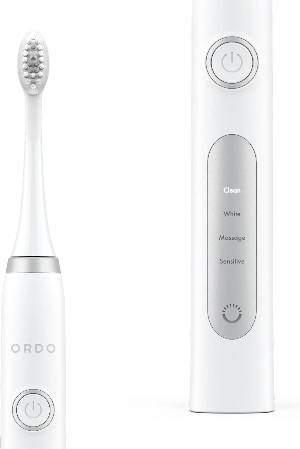 مسواک برقی صوتی اوردو مدل Sonic+ با فناوری هوشمند پیشرفته، دارای 4 حالت مسواک زدن، باتری قابل شارژ سریع، عنصر پولیش سیلیکونی و شارژر USB برای بزرگسالان، سفید/نقره ای