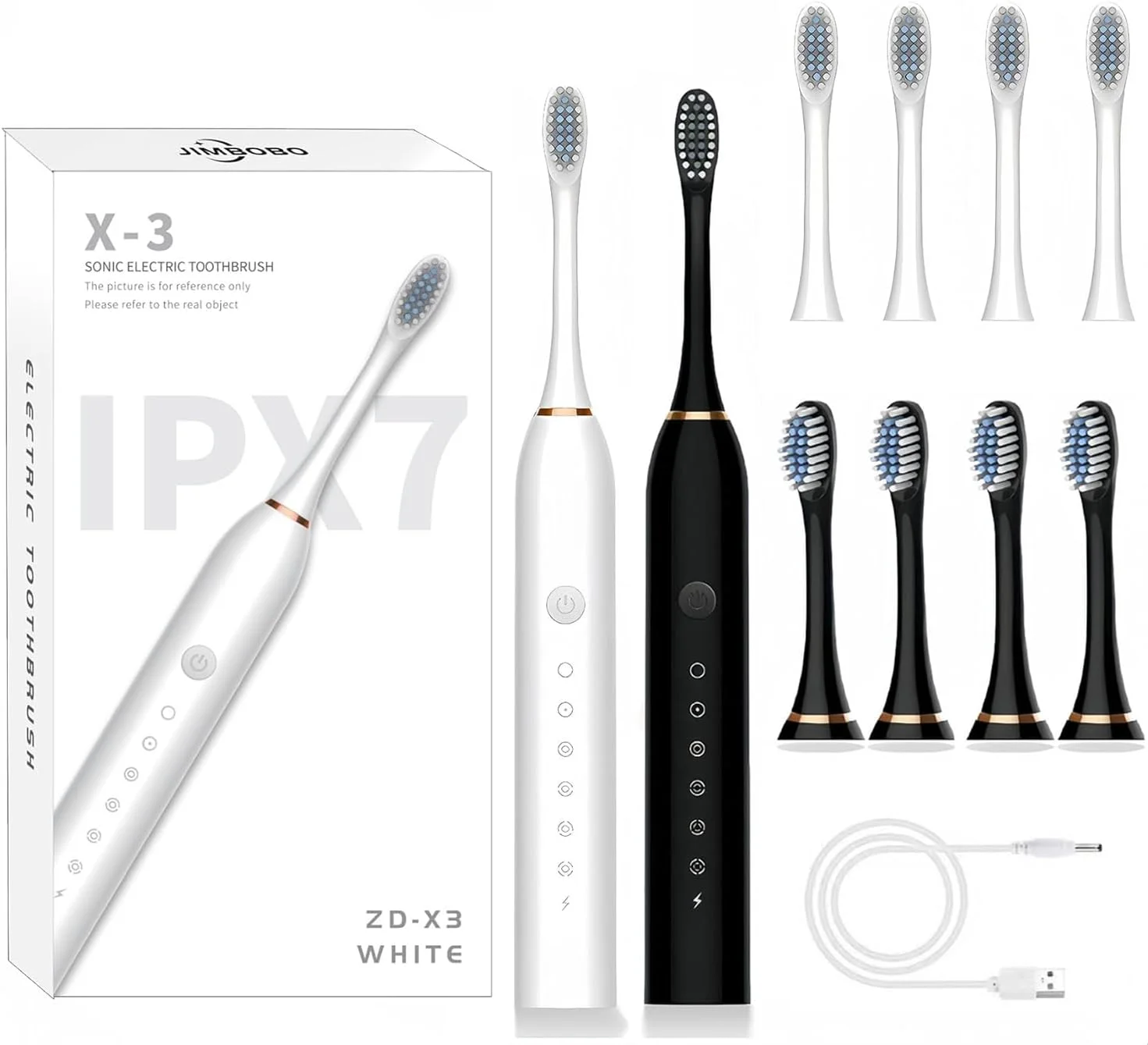 مسواک برقی برای بزرگسالان و کودکان، مسواک برقی سونیک با 4 سر برس، 42000 دور در دقیقه، 6 حالت، تایمر هوشمند 2 دقیقه ای، 60 روز استقامت مسواک های اولتراسونیک - 2 بسته، سفید و مشکی