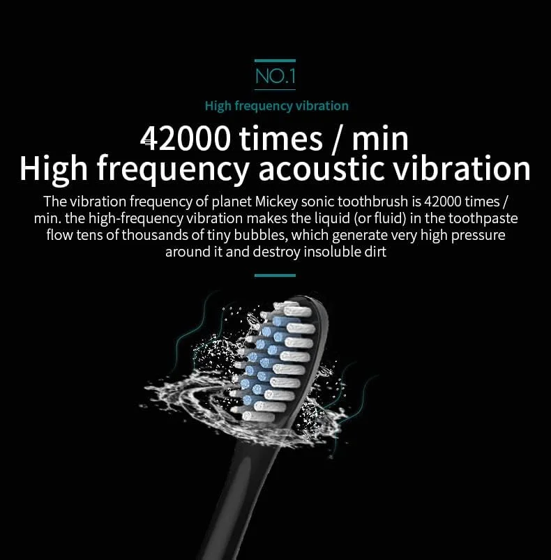 مسواک برقی سونیک با 8 سری مسواک برای بزرگسالان، 180 روز با یک بار شارژ، 6 حالت، 42000 لرزش با فرکانس بالا، تایمر هوشمند 2 دقیقه ای داخلی (مشکی، شامل جعبه نگهداری)