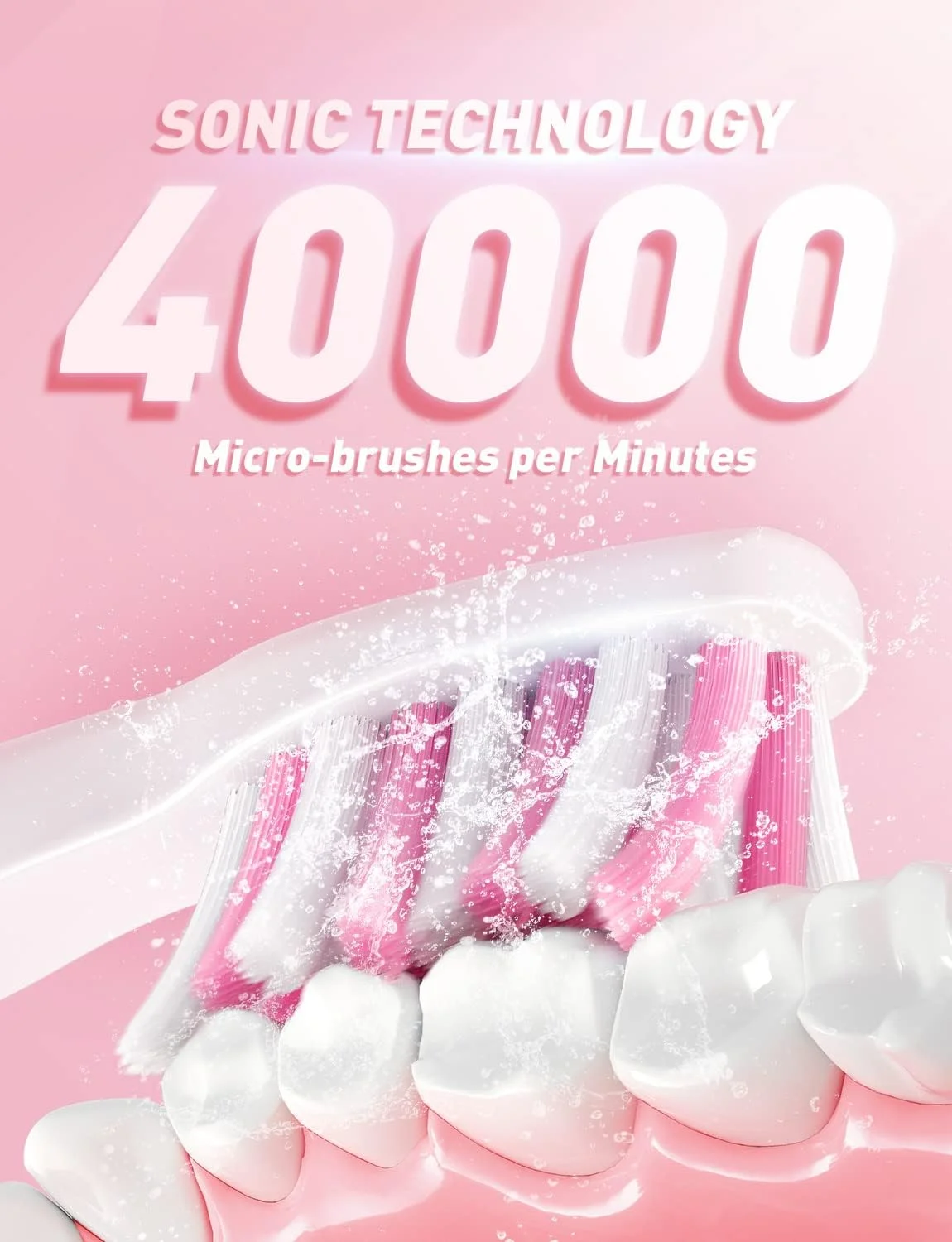 مسواک برقی سونیک برای بزرگسالان، مسواک برقی قدرتمند با 8 سری مسواک، کیف مسافرتی، 5 حالت تمیز کردن عمیق 40000 VPM، مسواک های قابل شارژ شارژ سریع 4 ساعت ماندگاری 30 روز، صورتی
