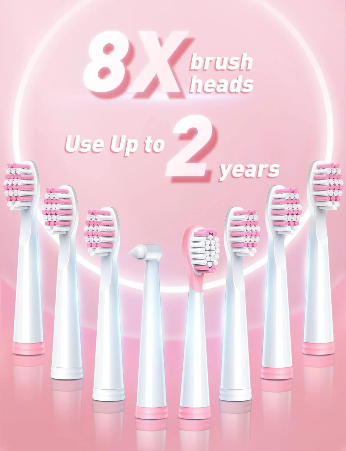 مسواک برقی سونیک برای بزرگسالان، مسواک برقی قدرتمند با 8 سری مسواک، کیف مسافرتی، 5 حالت تمیز کردن عمیق 40000 VPM، مسواک های قابل شارژ شارژ سریع 4 ساعت ماندگاری 30 روز، صورتی