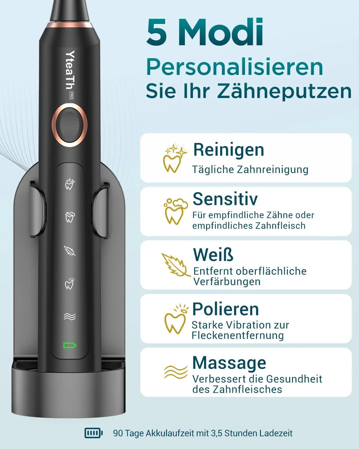 Electric Toothbrush for Adults and Children - Sonic Toothbrush, Electric Toothbrush with 8 Brush Heads, 90 Days Battery Life, 5 Modes, 50000VPM, Travel Case, Timer (Black) Electric Toothbrush for Adults and Children - Sonic Toothbrush, Electric Toothbrush with 8 Brush Heads, 90 Days Battery Life, 5 Modes, 50000VPM, Travel Case, Timer (Black)