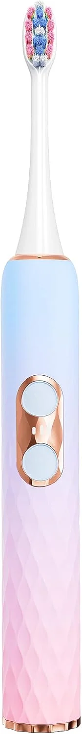 مسواک برقی صوتی بزرگسالان DYCROL با 4 سری مسواک و کیف مسافرتی، شارژ سریع 2 ساعته برای 60 روز، 9 حالت قابل تنظیم تایمر هوشمند 2 دقیقه ای داخلی IP7 ضد آب 41000 VPM تمیز کننده عمیق