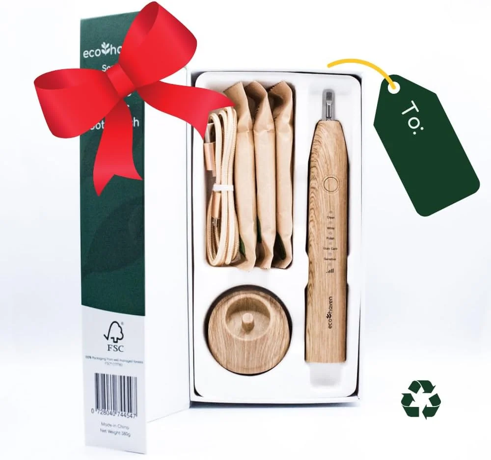 مسواک برقی سونیک بامبو پایدار Ecohaven - 3 سر قابل بازیافت - 5 حالت تمیز کردن - شارژر USB Type C - دسته ضد آب - عمر باتری 5 هفته - سبک وزن - سازگار با محیط زیست مسواک برقی سونیک بامبو پایدار Ecohaven - 3 سر قابل بازیافت - 5 حالت تمیز کردن - شارژر USB Type C - دسته ضد آب - عمر باتری 5 هفته - سبک وزن - سازگار با محیط زیست