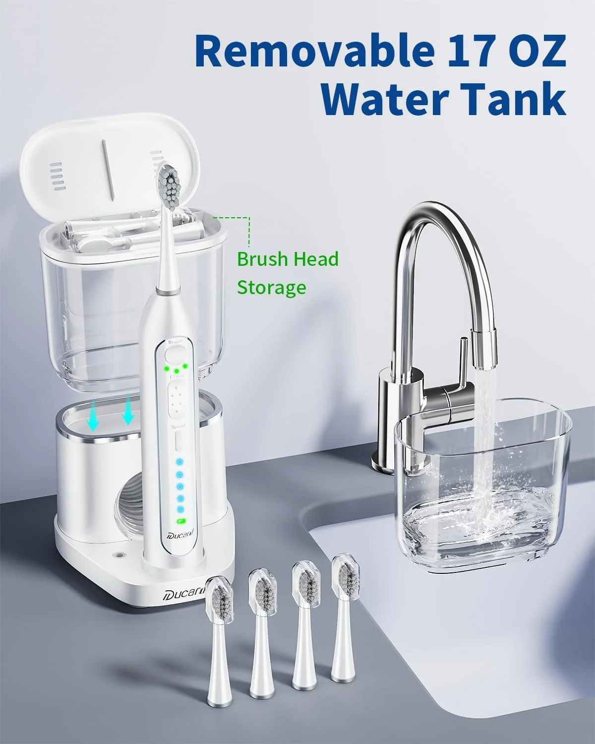 مسواک برقی دوکارد با نخ دندان آبی، 3 حالت مسواک صوتی و 5 سرعت نخ دندان آبی، ترکیبی از مسواک نخ دندان برای تمیز کردن دندان ها و از بین بردن پلاک با 4 سری جایگزین، سفید نقره ای مسواک برقی دوکارد با نخ دندان آبی، 3 حالت مسواک صوتی و 5 سرعت نخ دندان آبی، ترکیبی از مسواک نخ دندان برای تمیز کردن دندان ها و از بین بردن پلاک با 4 سری جایگزین، سفید نقره ای